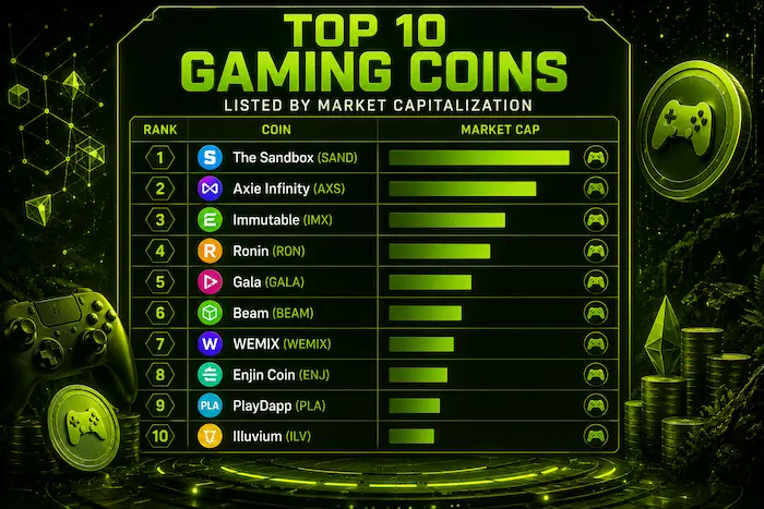 Top 10 Gaming Coins Listed by Market Capitalization