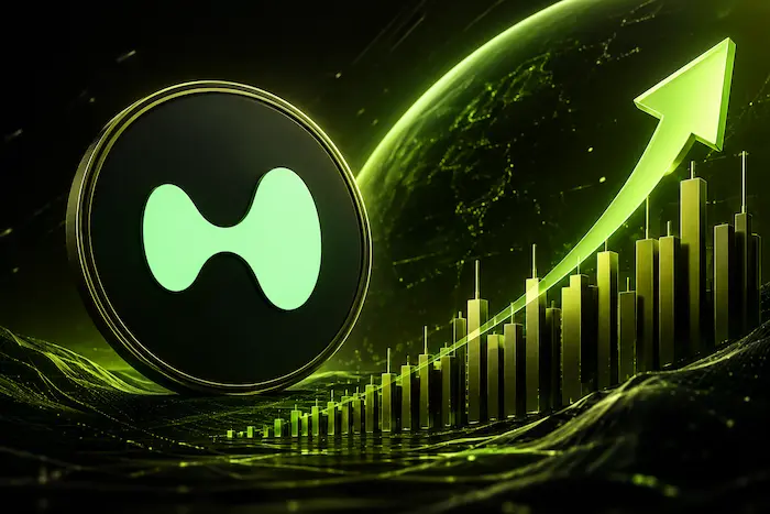 **Alt text:** Hyperliquid logo with rising green trading bars and upward arrow representing record open interest growth.