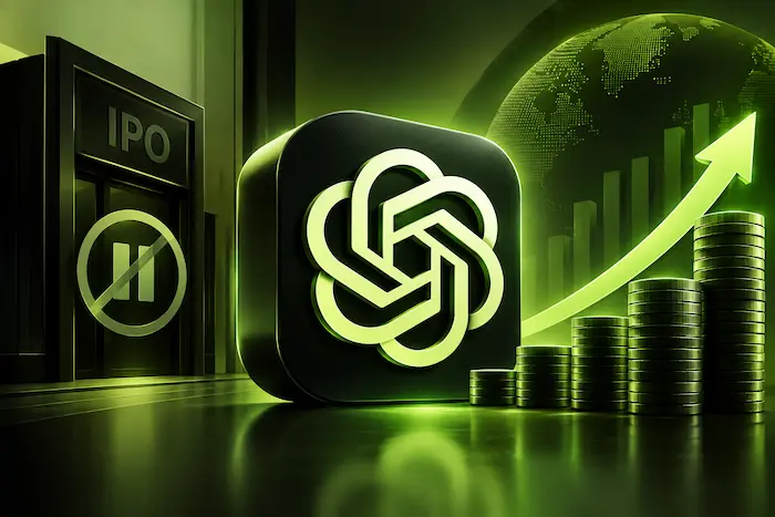 OpenAI funding and valuation illustration with green AI technology and financial growth theme.